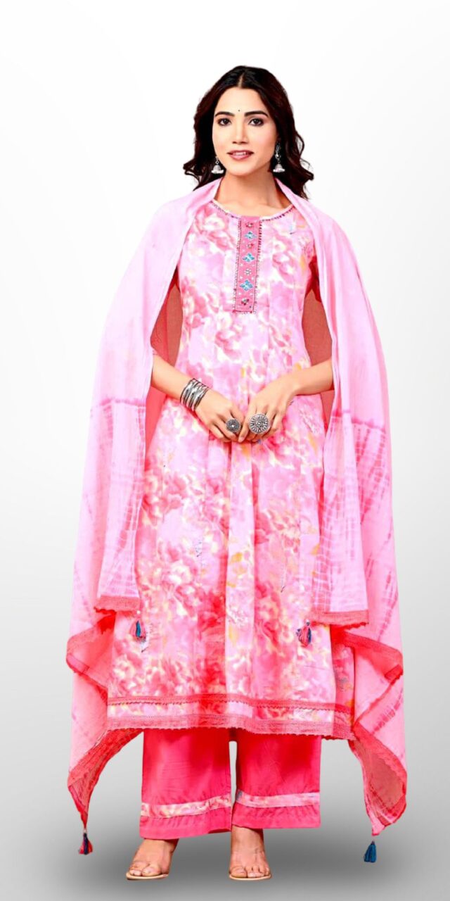 Blush Pink Floral Cotton Suit – A Graceful Fusion of Elegance & Comfort!