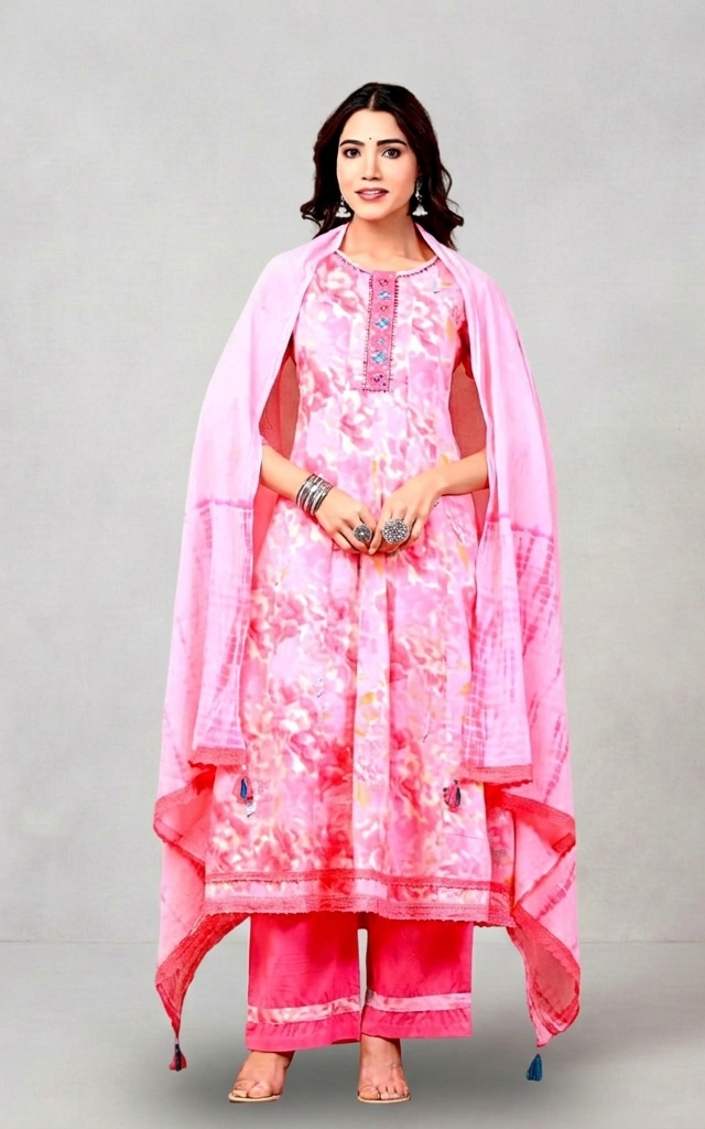 Blush Pink Floral Cotton Suit – A Graceful Fusion of Elegance & Comfort!