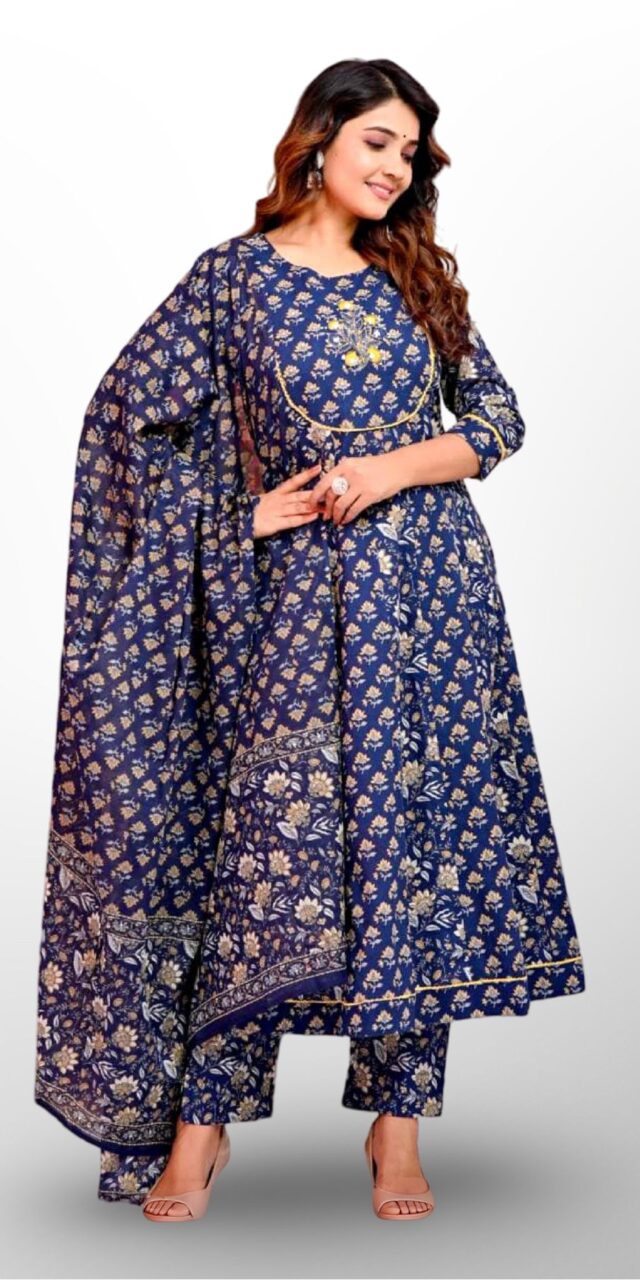 Timeless Blue Charm Cotton Suit – A Blend of Elegance & Comfort!