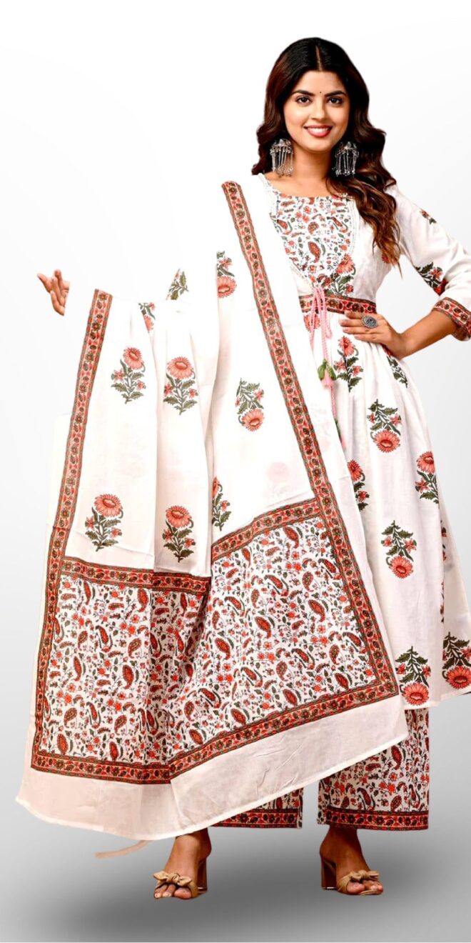 White Floral Anarkali Set – Grace Meets Comfort!
