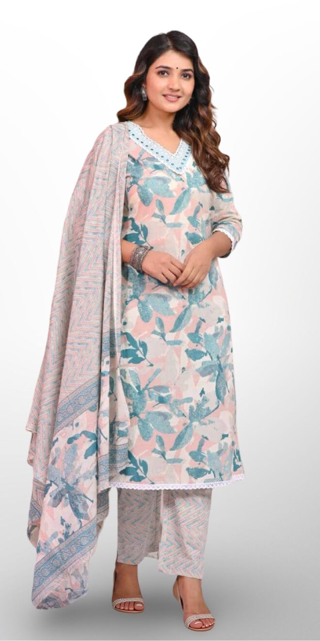 Light Grey & Blue Serenity - Cotton Suit Set
