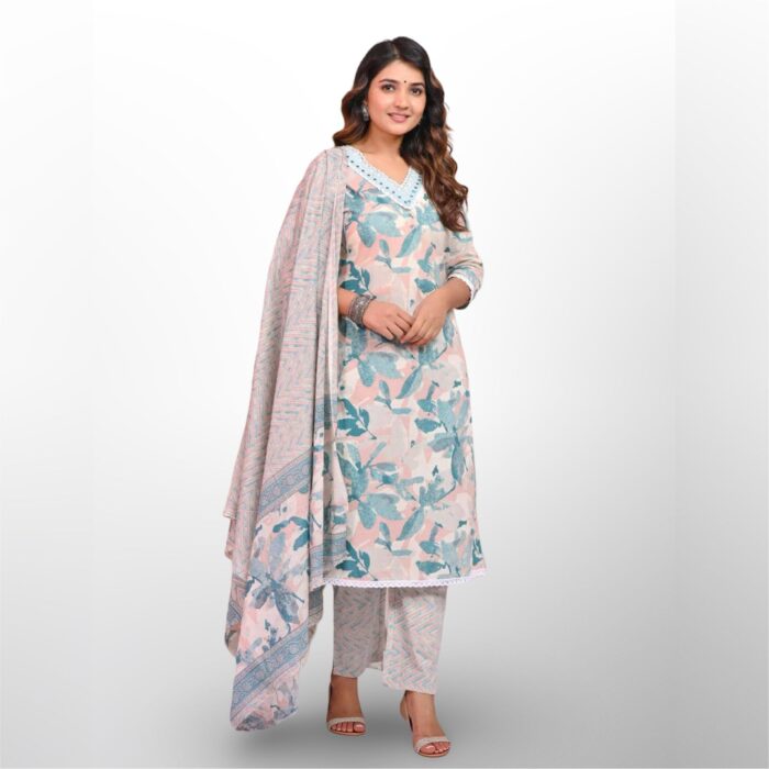 Light Grey & Blue Serenity - Cotton Suit Set