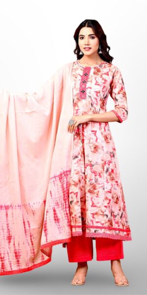 Peach Blossom Cotton Suit – Elegant & Comfortable!