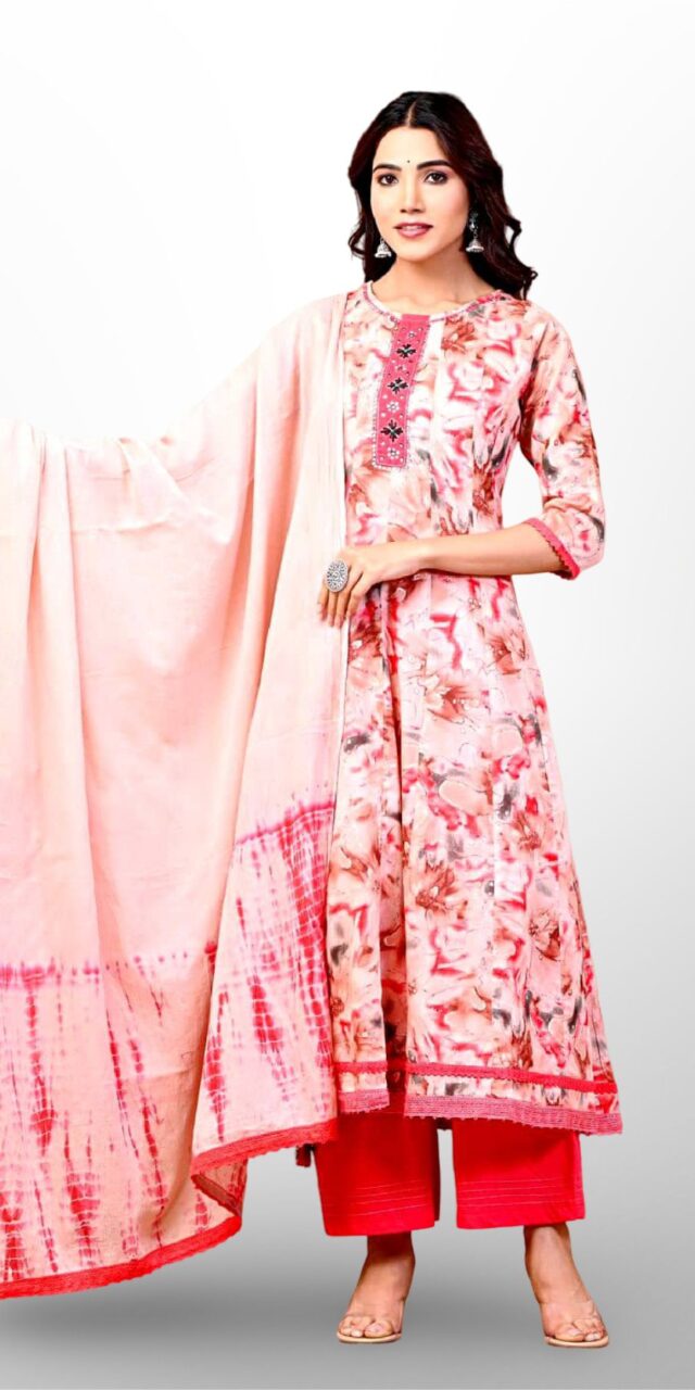 Peach Blossom Cotton Suit – Elegant & Comfortable!