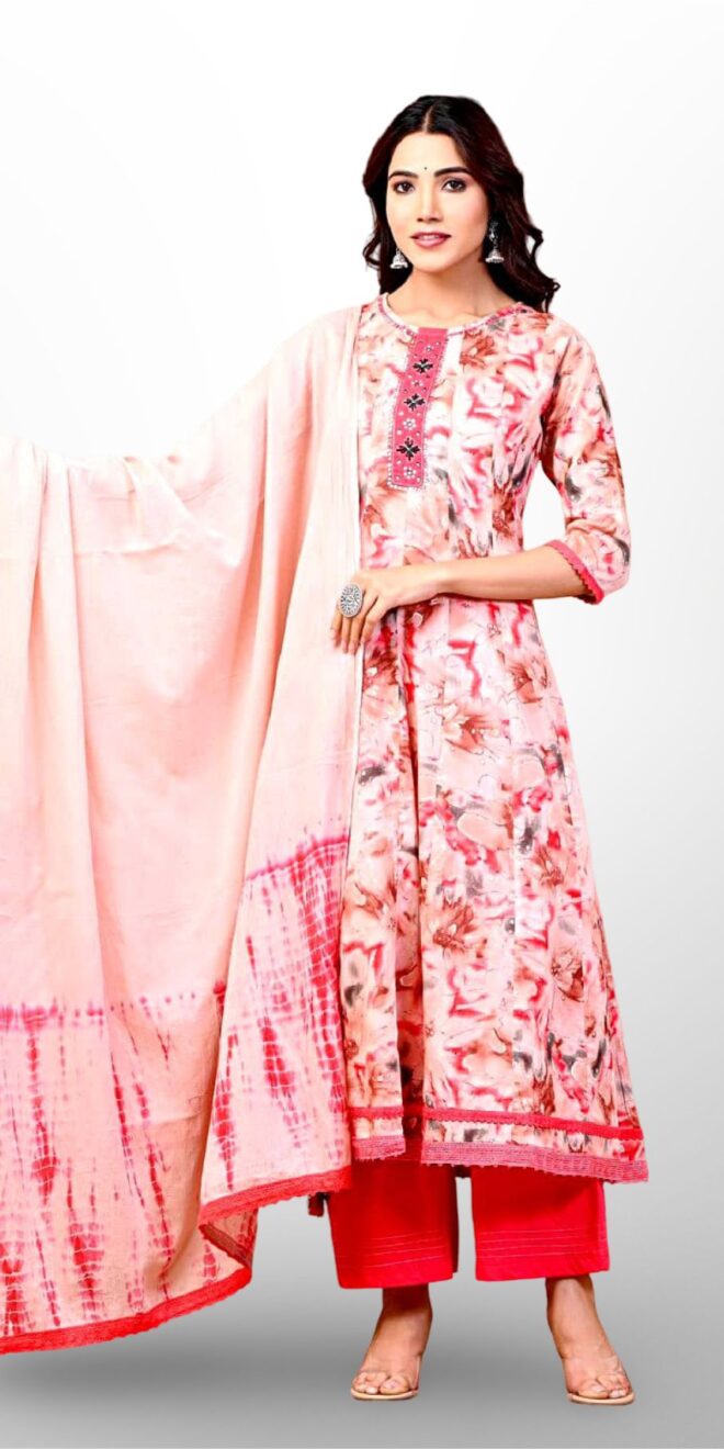 Peach Blossom Cotton Suit – Elegant & Comfortable!