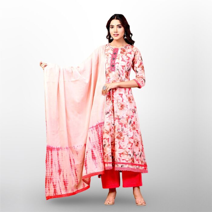Peach Blossom Cotton Suit – Elegant & Comfortable!