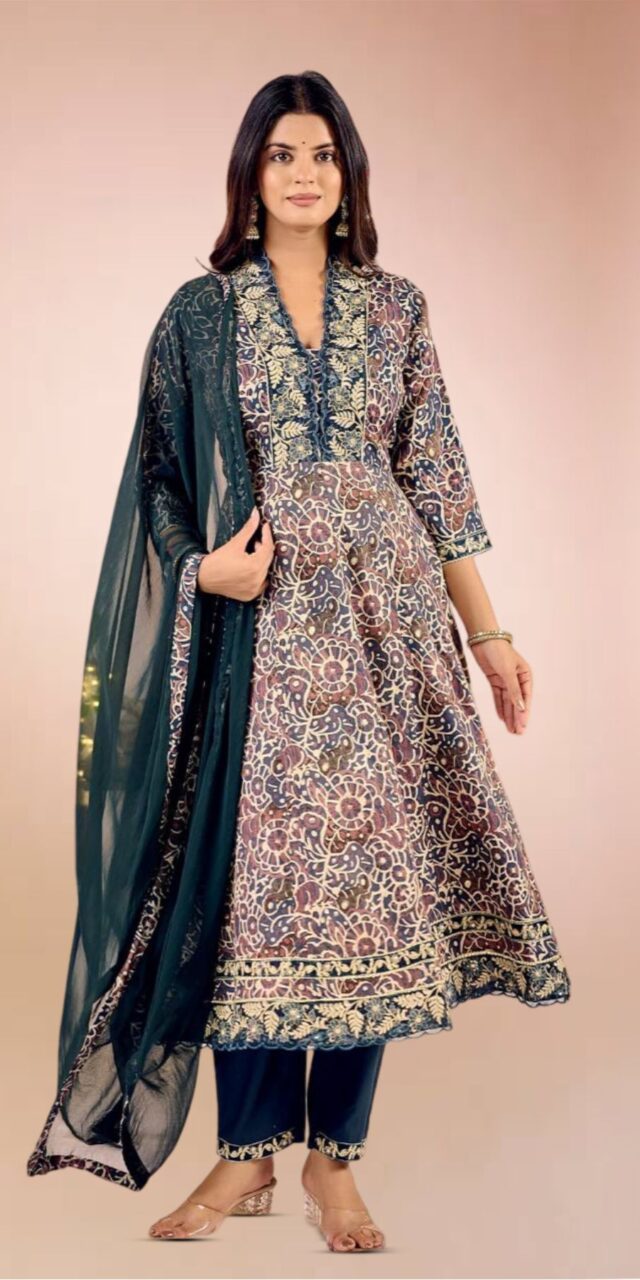 Navy Blue & Beige Anarkali Suit – A Timeless Statement