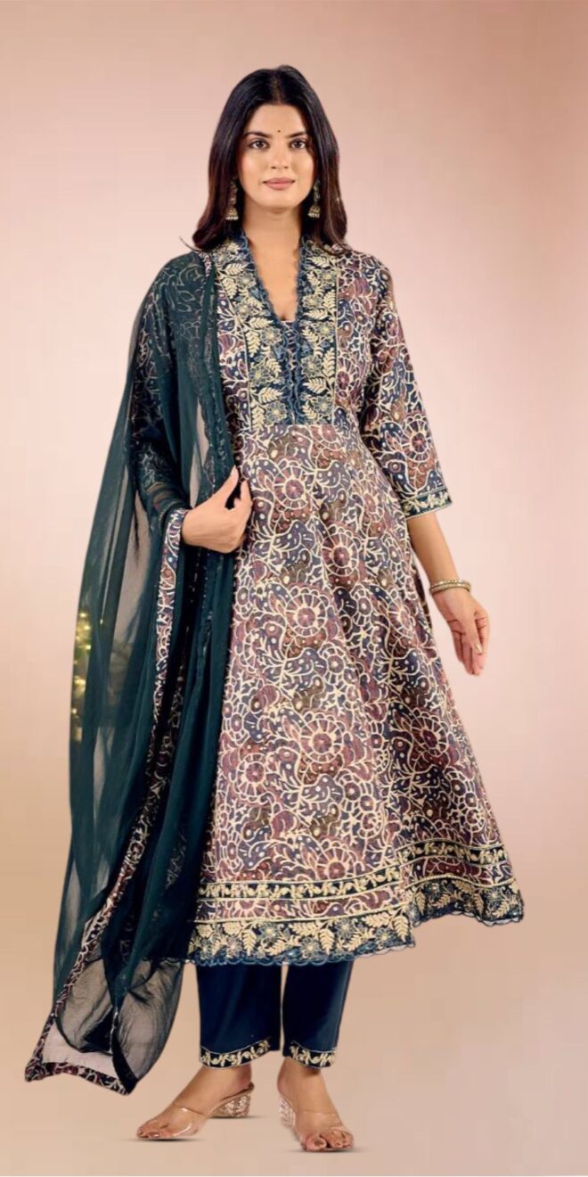 Navy Blue & Beige Anarkali Suit – A Timeless Statement