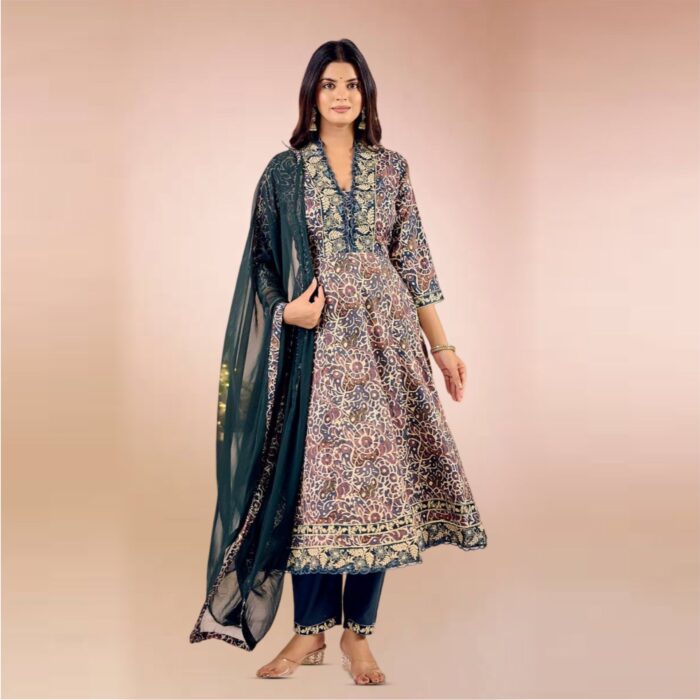 Navy Blue & Beige Anarkali Suit – A Timeless Statement