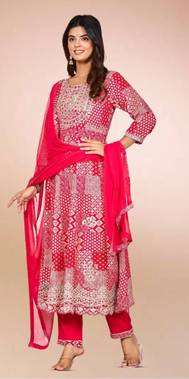 Red & Beige Anarkali Suit – A Celebration of Elegance