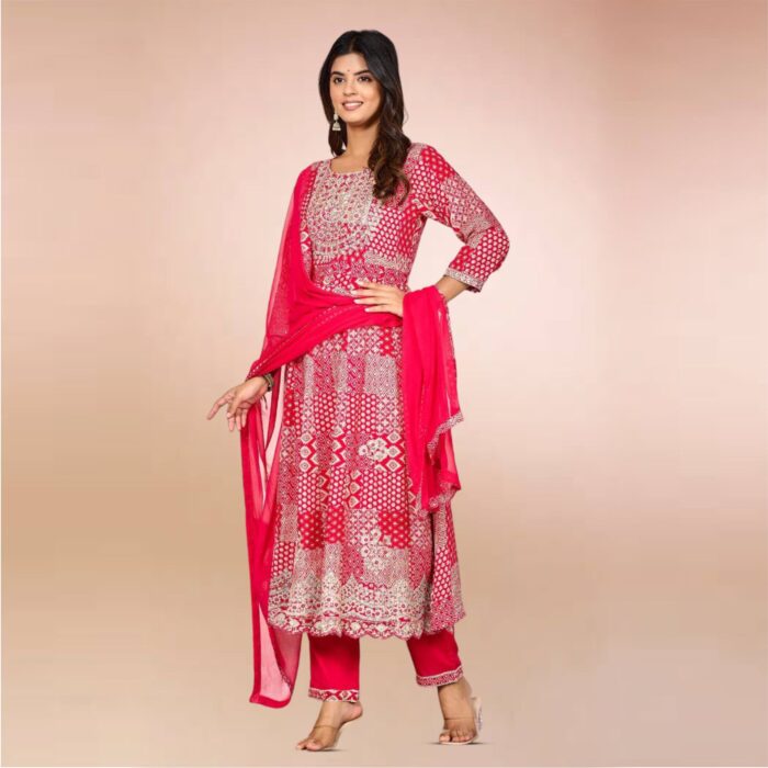 Red & Beige Anarkali Suit – A Celebration of Elegance