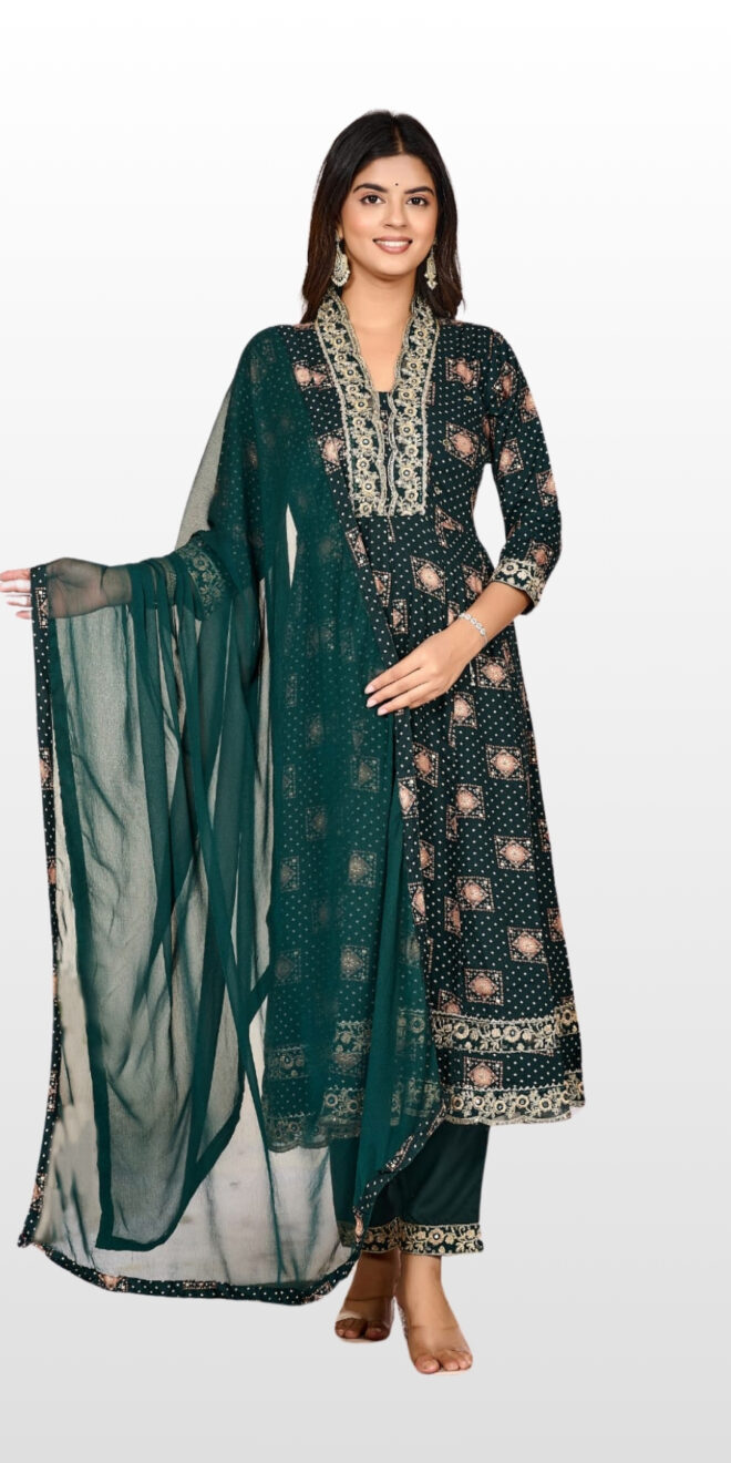Royal Green & Gold Anarkali – The Ultimate Ethnic Glam!