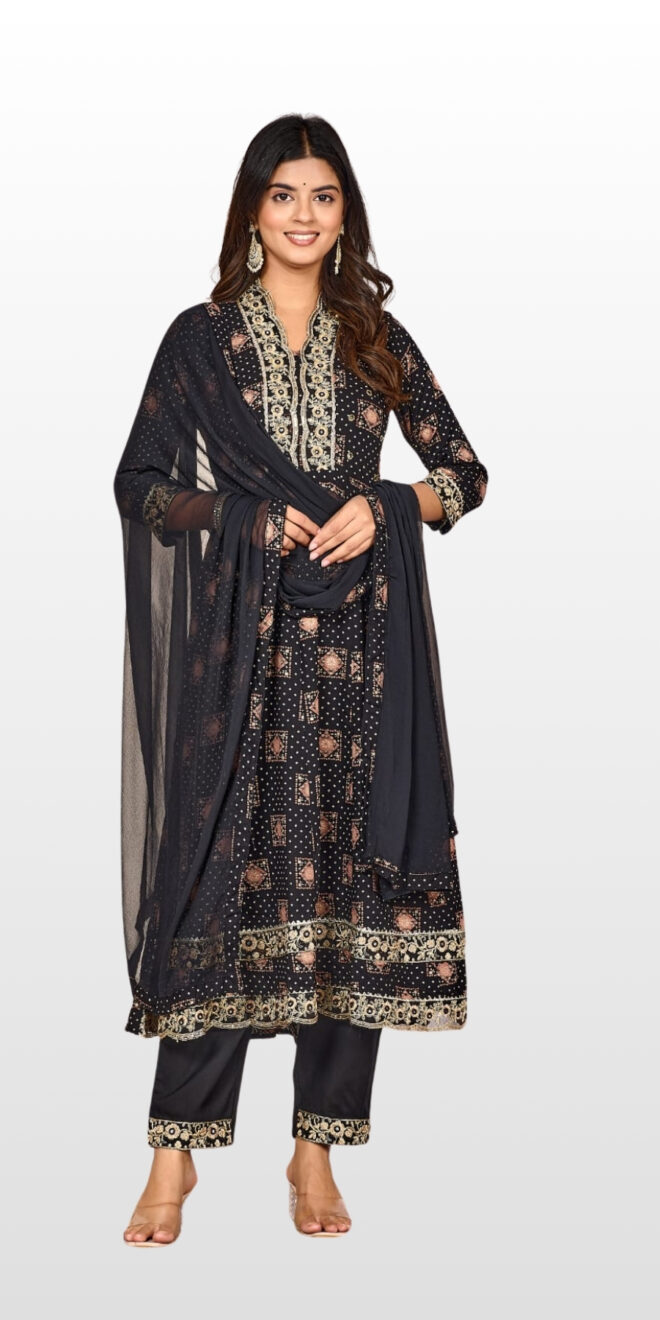 Black & Gold Anarkali – Timeless Elegance!