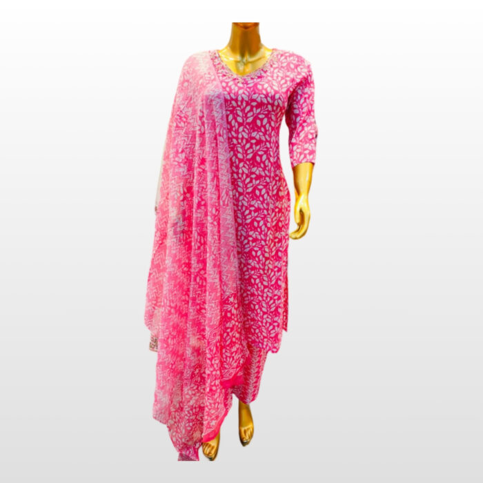 Pink & White Printed Cotton Kurta Set