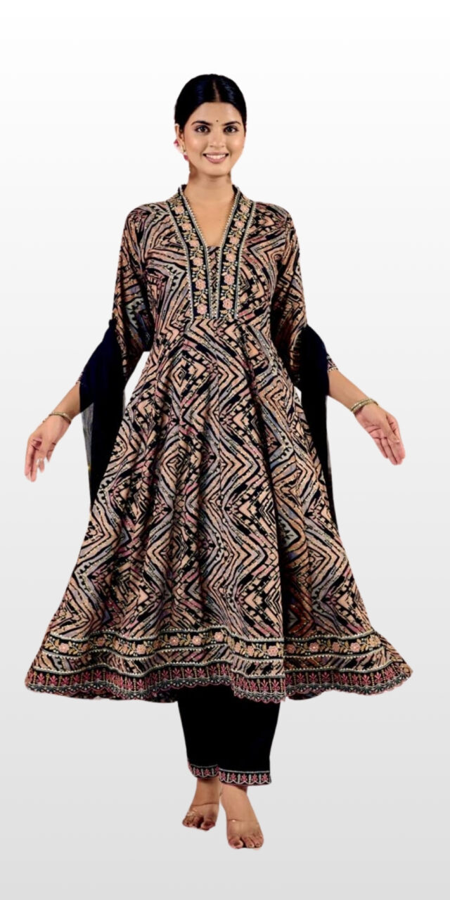 Navy Blue Printed Anarkali Suit Set – A Perfect Blend of Elegance & Comfort!