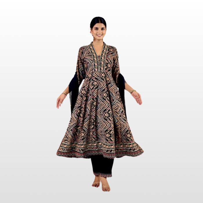 Navy Blue Printed Anarkali Suit Set – A Perfect Blend of Elegance & Comfort!