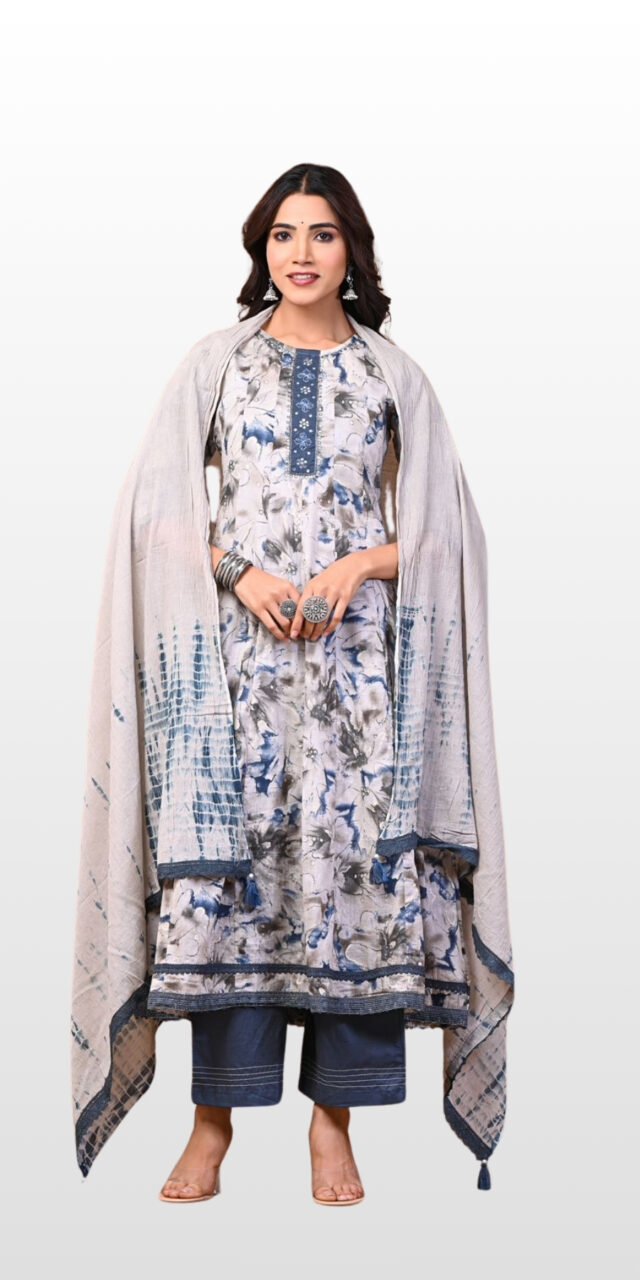 Graceful Grey Cotton Suit – Elegant & Comfortable!