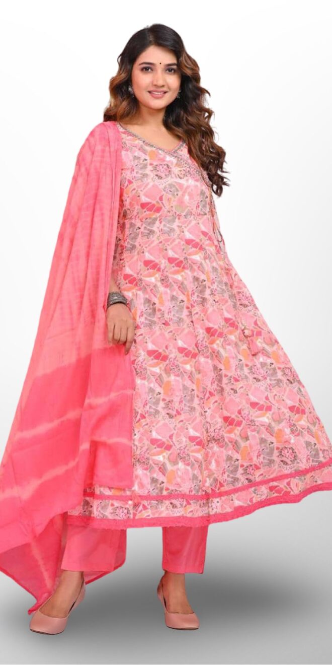 Elegant Rosy Peach Floral Cotton Suit – Elegance in Every Thread!