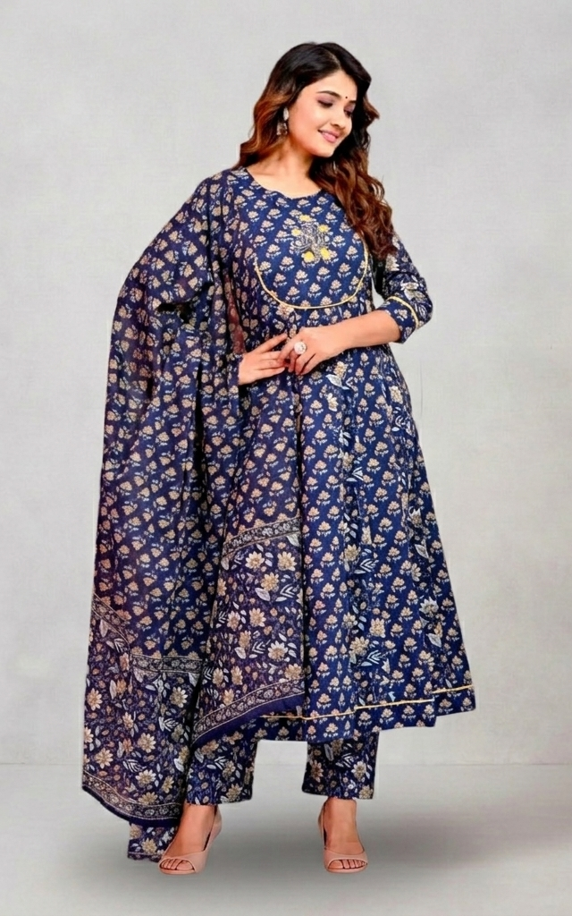 Timeless Blue Charm Cotton Suit – A Blend of Elegance & Comfort!