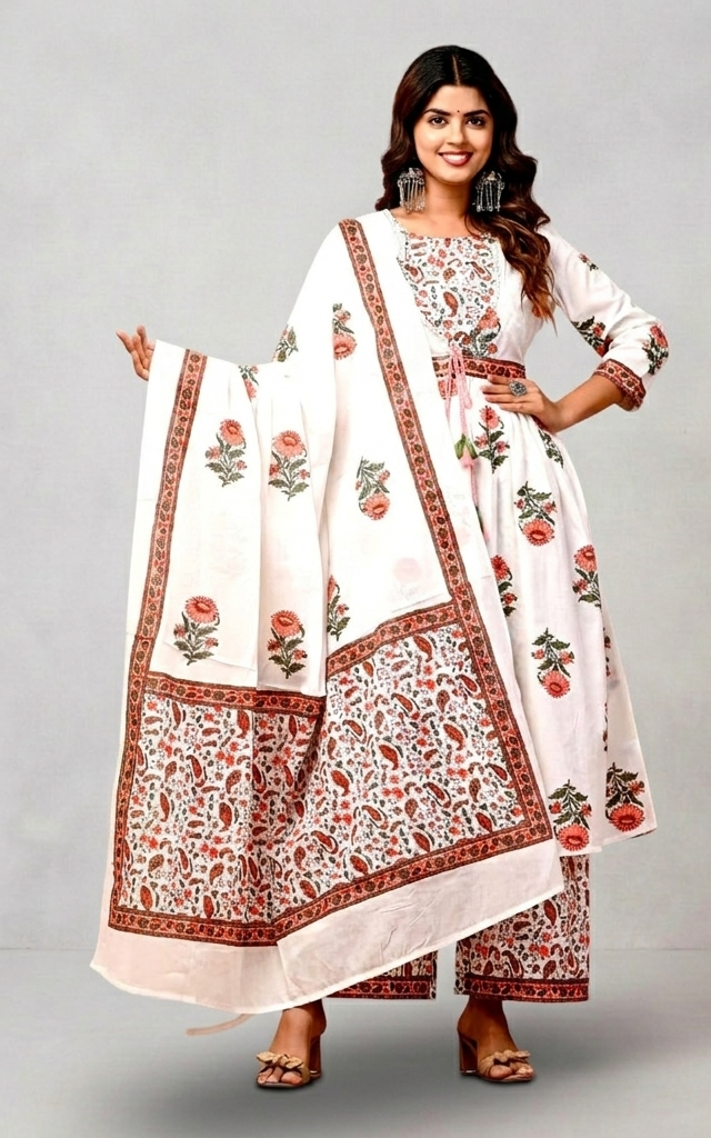 White Floral Anarkali Set – Grace Meets Comfort!