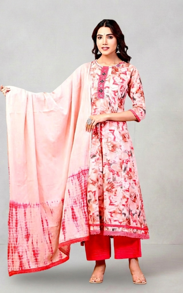 Peach Blossom Cotton Suit – Elegant & Comfortable!