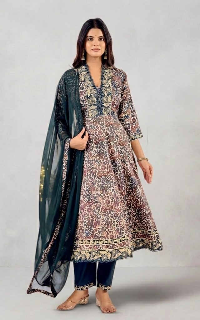 Navy Blue & Beige Anarkali Suit – A Timeless Statement