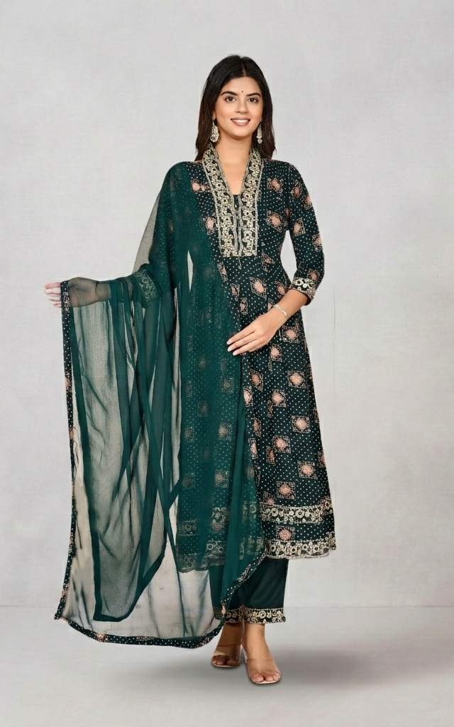 Royal Green & Gold Anarkali – The Ultimate Ethnic Glam!