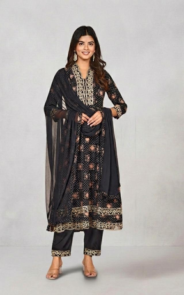 Black & Gold Anarkali – Timeless Elegance!