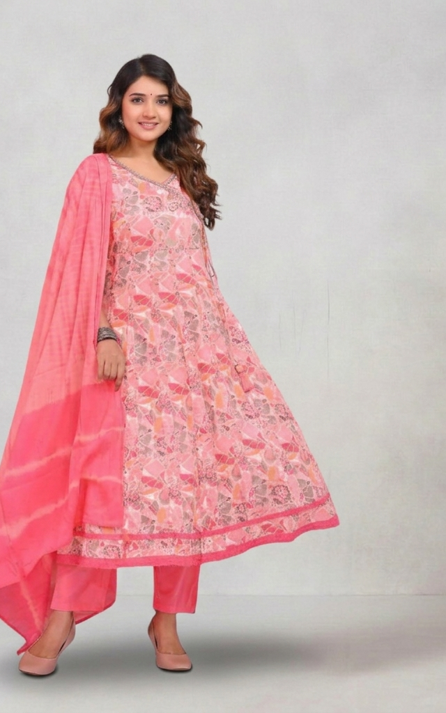 Elegant Rosy Peach Floral Cotton Suit – Elegance in Every Thread!