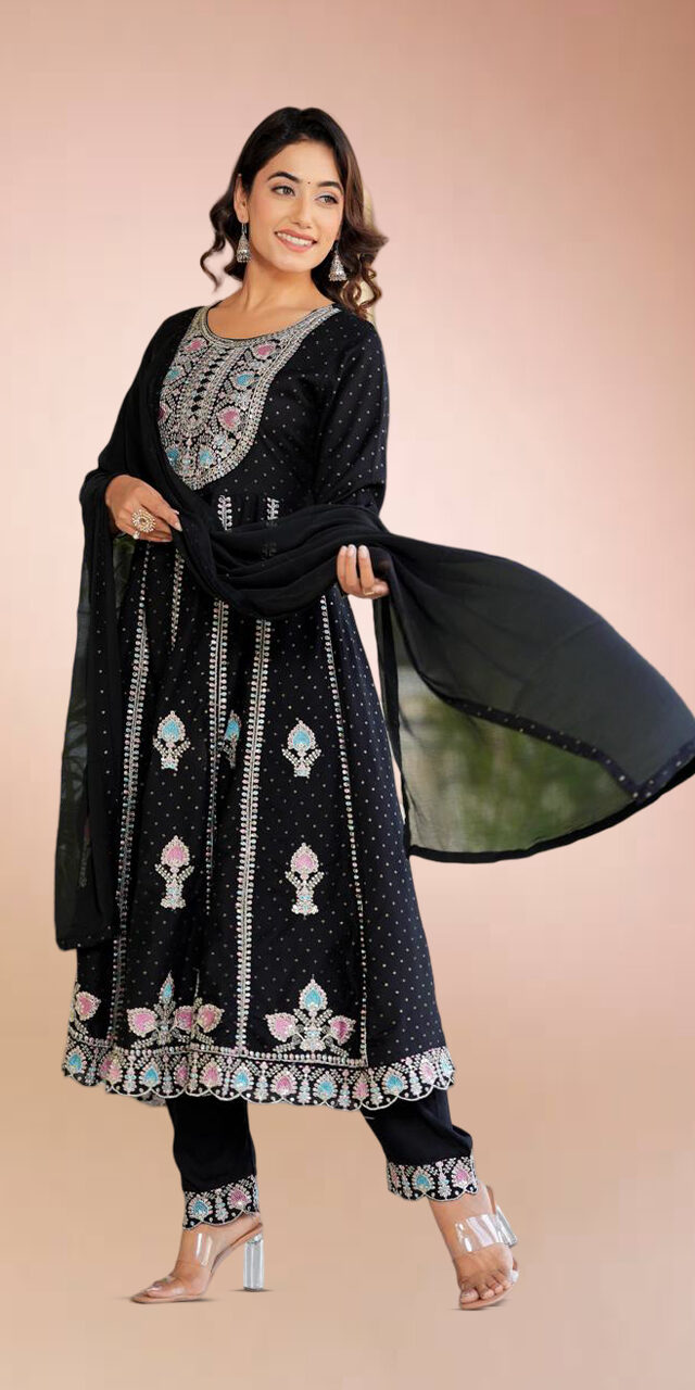 Black Embroidered Anarkali Suit – Timeless Elegance!