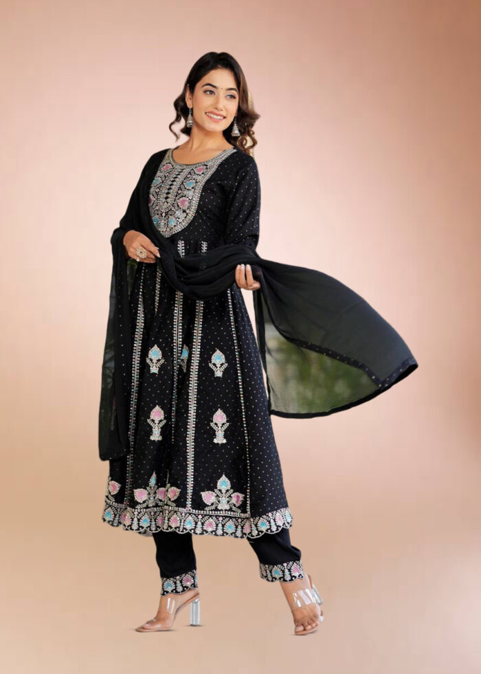 Black Embroidered Anarkali Suit – Timeless Elegance!