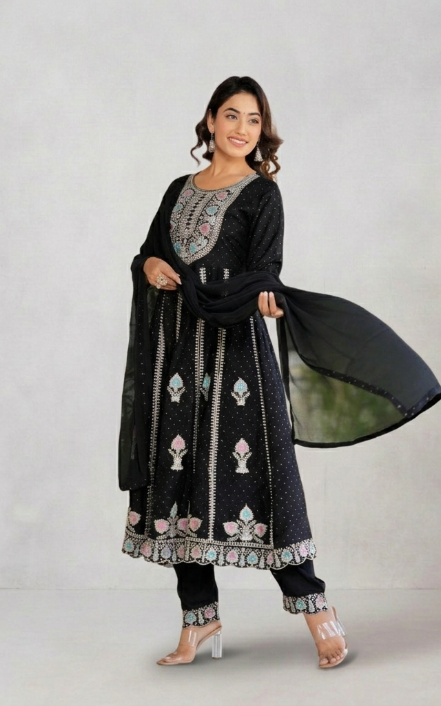 Black Embroidered Anarkali Suit – Timeless Elegance!